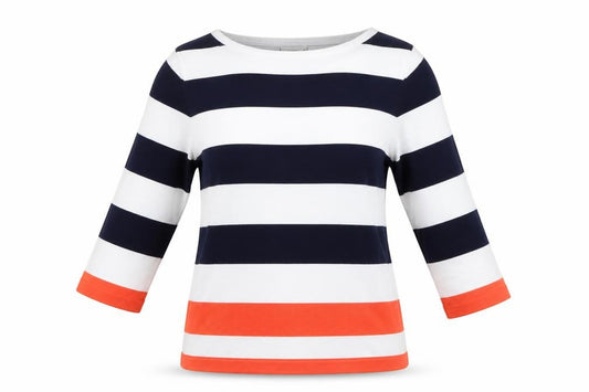 Front view of text women’s multicoloured striped jumper, size L