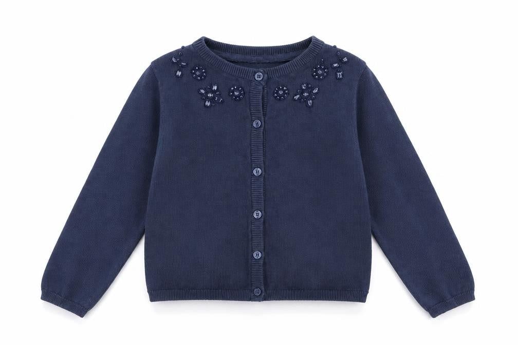 Front view of Marks & Spencer boys’ blue cardigan jumper, size 5-6, years
