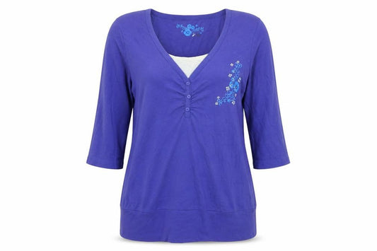Front view of TRUE women’s purple jumper, size UK 16