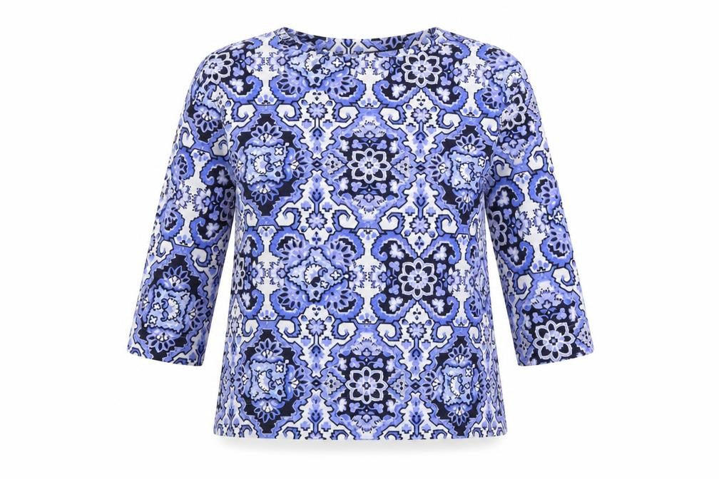 Front view of Marks & Spencer women’s multicoloured geometric jumper, size UK 10