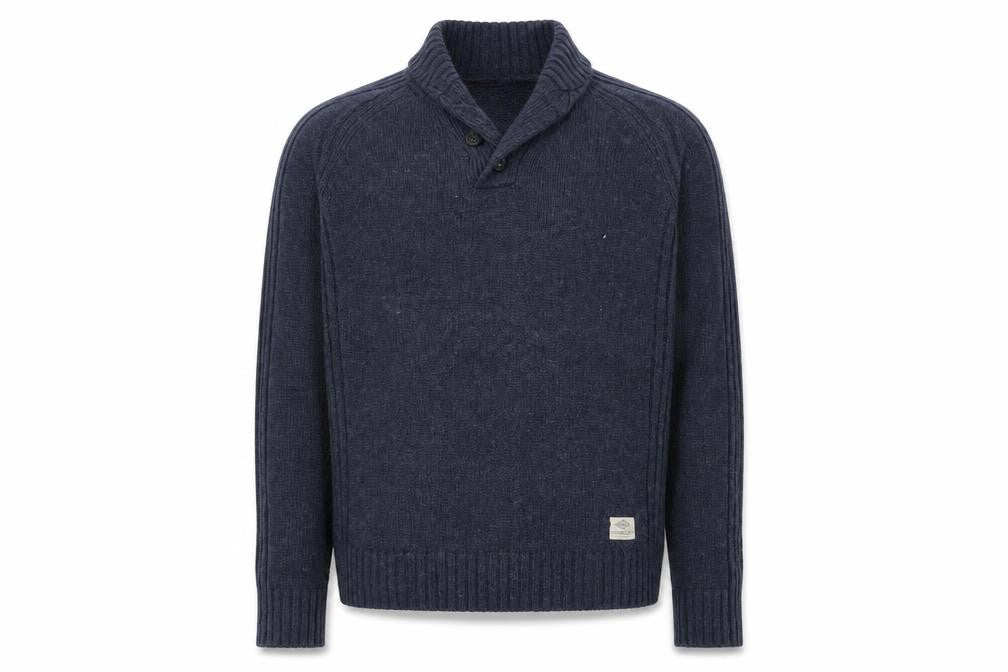 Front view of Heritage men’s blue knit jumper, size L