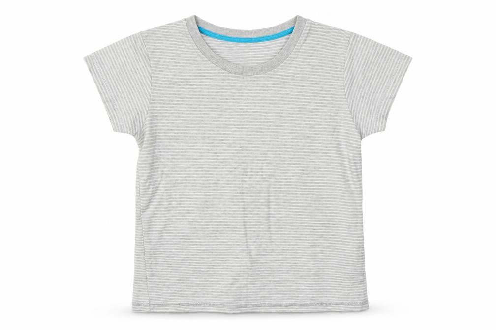 Front view of Matalan boys’ grey striped basic t-shirt, size 5-6, years