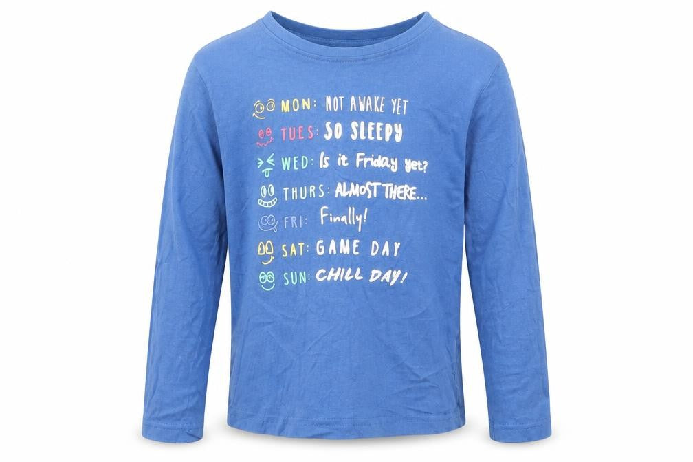 Front view of Primark boys’ blue floral basic t-shirt, size 3-4, years
