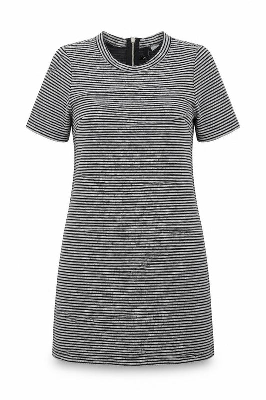 Front view of Divided women’s grey striped mini, size UK 12