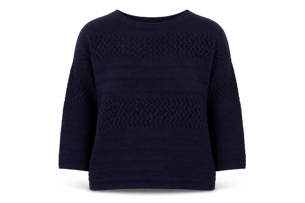 Front view of Bonmarché women’s blue jumper, size S