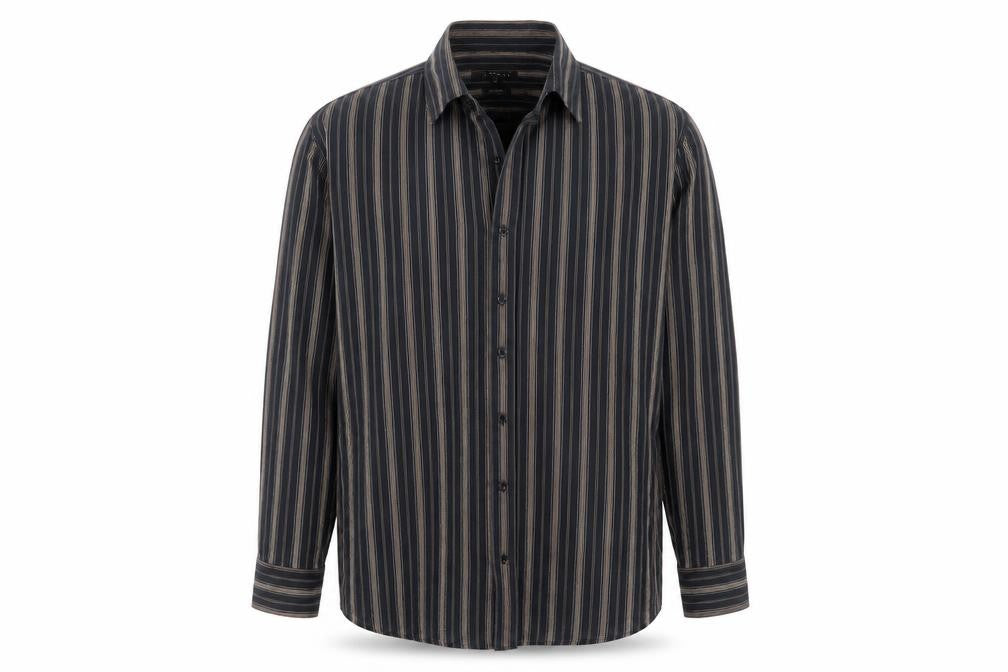 Front view of George men’s black striped button-up, size 16