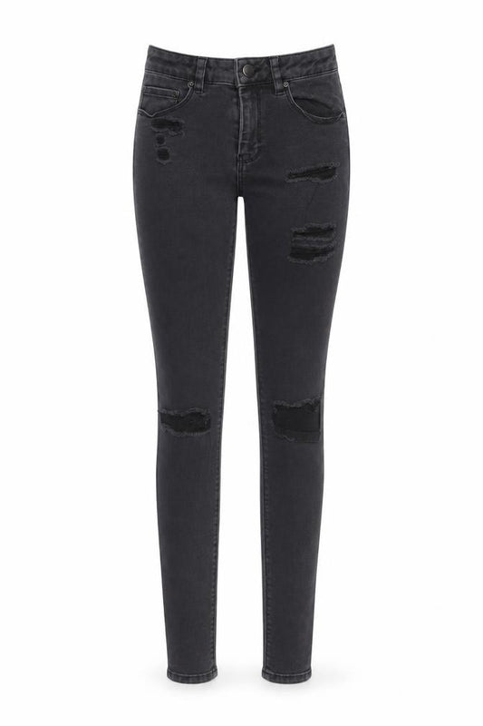 Front view of ASOS women’s grey denim skinny jeans, size UK 26, in, 32-inch leg