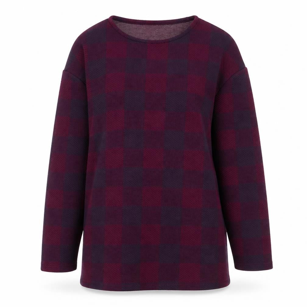 Front view of Marks & Spencer women’s purple check jumper, size UK 10