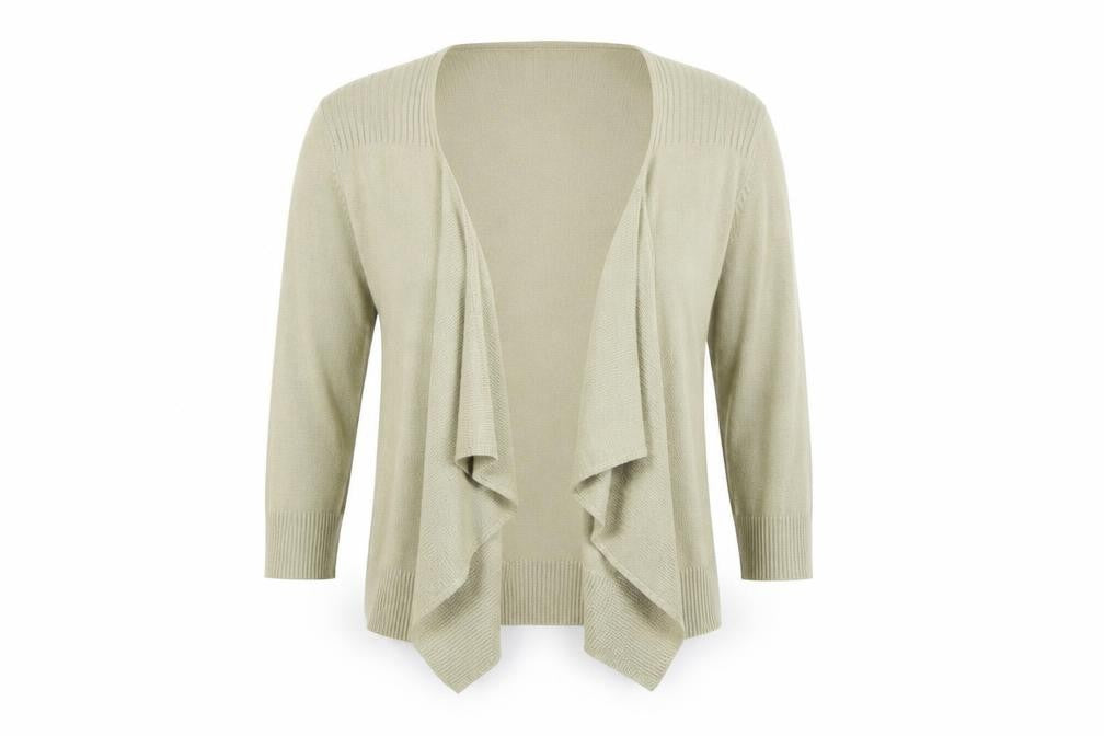 Front view of Tu women’s gold knit cardigan jumper, size UK 10