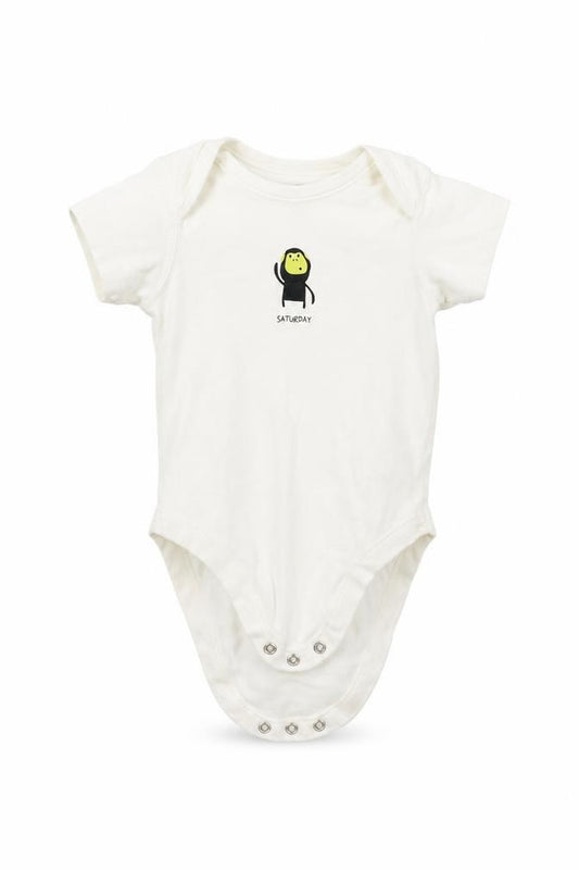Front view of Marks & Spencer Baby White Babygrow One-Piece, size 6-9, Months - Saturday
