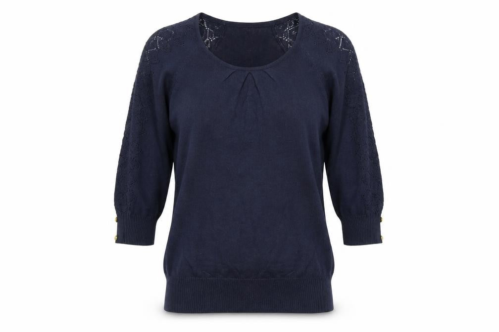 Front view of M60 Collection women’s blue knit jumper, size M