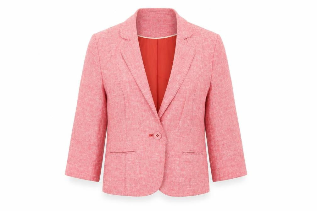 Front view of Marks & Spencer women’s orange jacket suit jacket, size UK 10