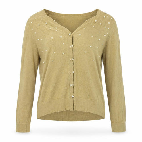 Jeanne Pierre Womens Beige Houndstooth  Cardigan Jumper Size L