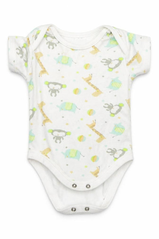 Front view of B&M Baby White Geometric Babygrow One-Piece, size 6-9, Months