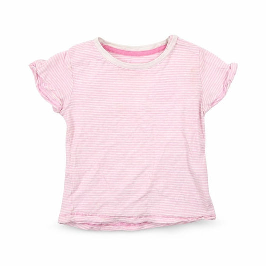 Front view of Matalan Baby Pink Striped Basic T-Shirt, size 9-12, Months