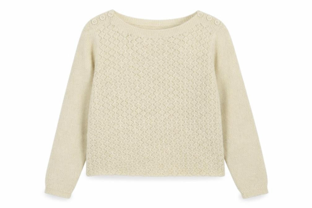 Front view of M&Co women’s beige pullover sweatshirt, size UK 12