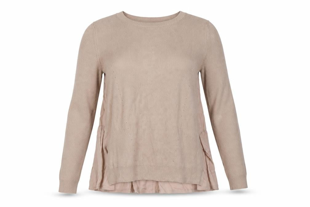 Front view of Marks & Spencer women’s beige pullover sweatshirt, size UK 12