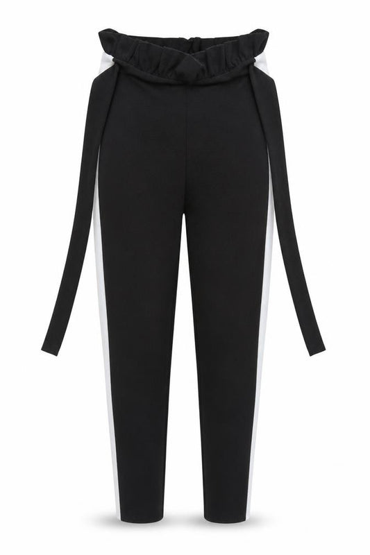 Front view of PRETTYLITTLETHING women’s black dress pants trousers, size UK 8, 27-inch leg