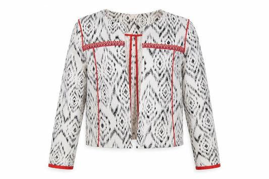 Front view of Primark women’s white geometric jacket blazer, size UK 8