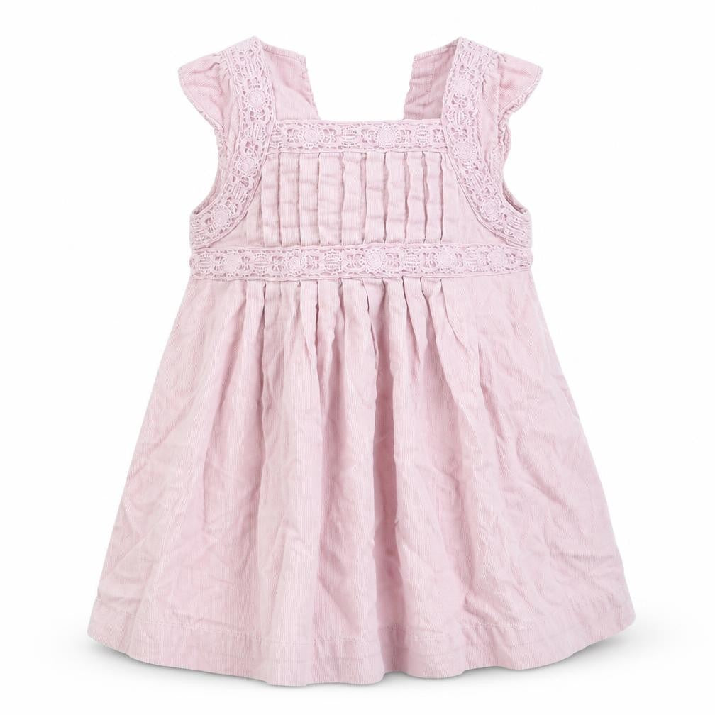 NEXT Girls Pink  Corduroy Pinafore/Dungaree Dress  Size 12-18 Months  - Lace trim