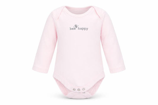 Front view of F&F girls’ pink animal print romper one-piece, size 0-3, months - bee happy