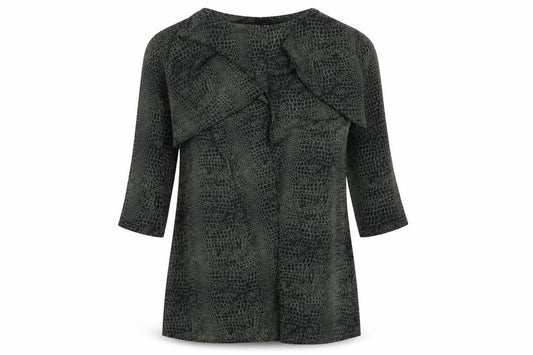 Front view of H&M women’s green animal print wrap blouse, size UK 8