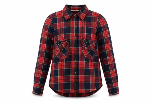 Front view of Love women women’s red basic button-up, size M