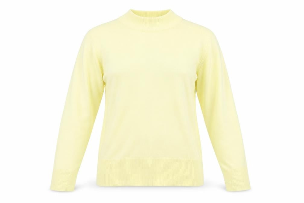 Front view of Papaya women’s yellow jumper, size UK 14