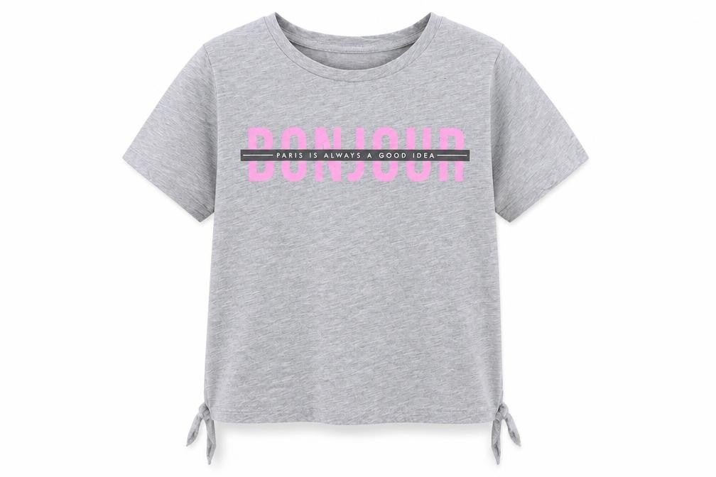 Front view of Primark girls’ grey basic t-shirt, size 10-11, years - paris is always a good idea