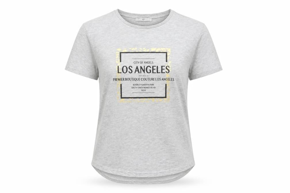 Front view of Very women’s grey basic t-shirt, size UK 10, - los angeles