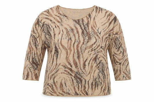 Front view of New Collection women’s brown animal print basic t-shirt, size UK 8