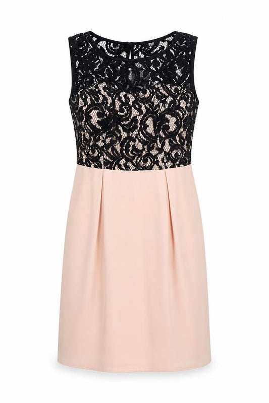 Front view of F&F women’s beige lace a-line, size UK 10