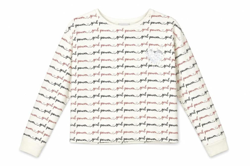 Front view of Matalan girls’ white geometric pullover sweatshirt, size 13, years
