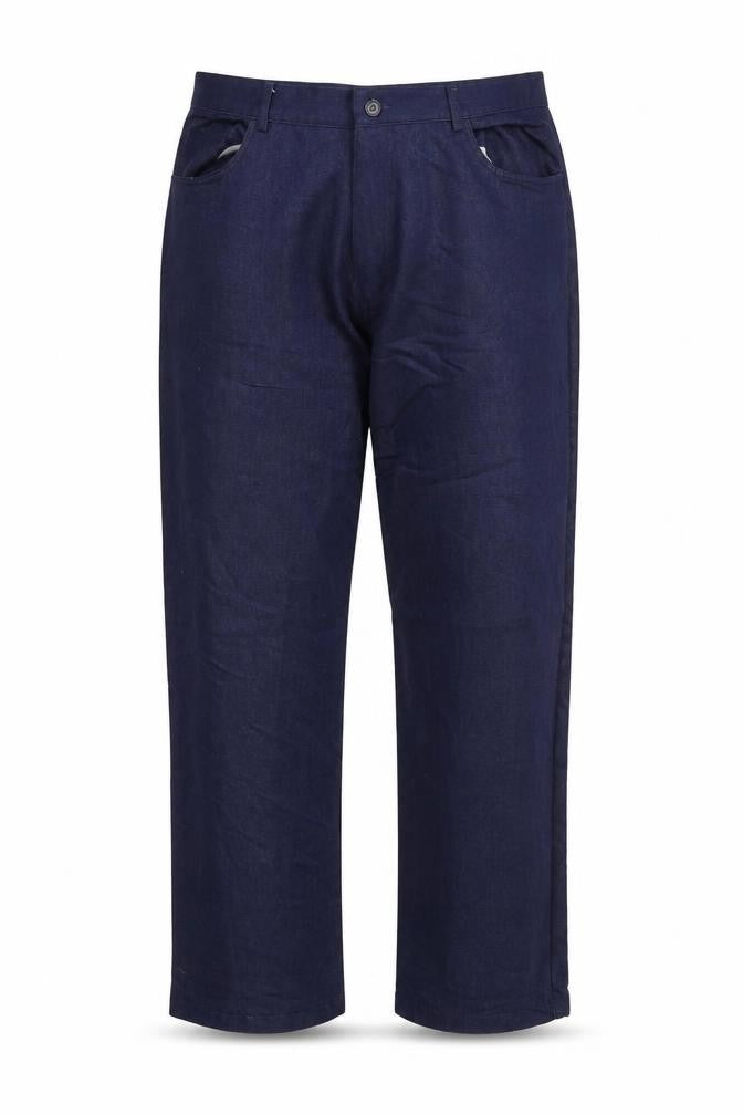 Front view of petroleum women’s blue trousers, size UK 36, in, 31-inch leg