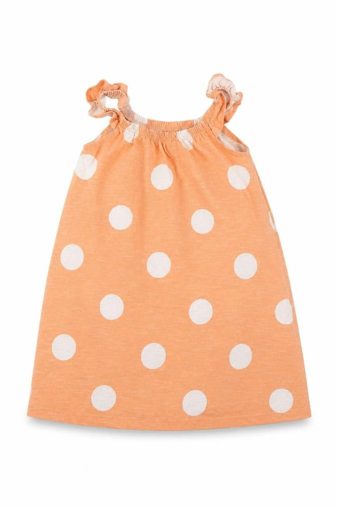 Front view of Tu girls’ orange polka dot shift, size 12, months