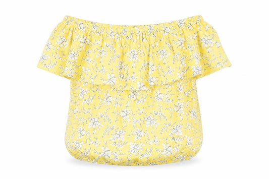 Front view of Next women’s yellow floral basic blouse, size UK 10