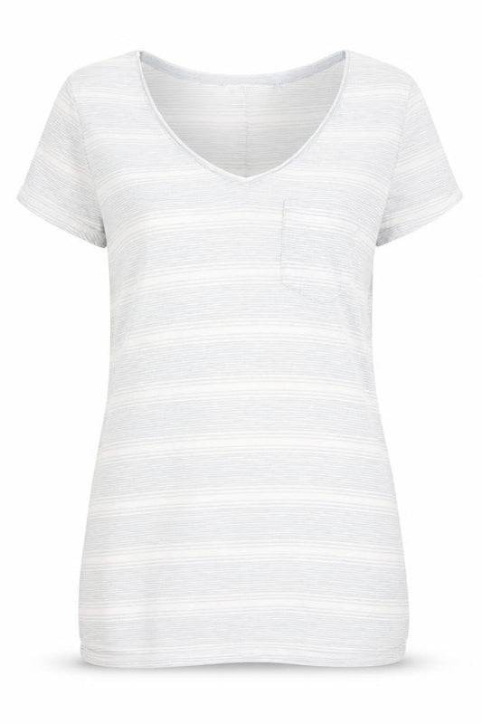 Front view of Next women’s multicoloured striped basic t-shirt, size UK 10