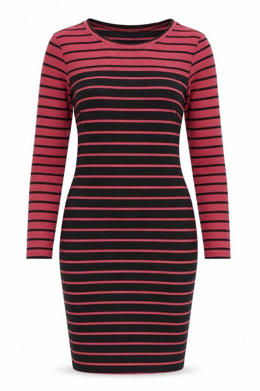 Front view of H&M women’s multicoloured striped fit & flare, size UK 8