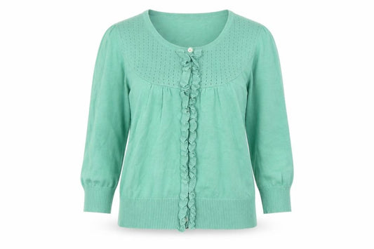 Front view of F&F women’s green jumper, size UK 10