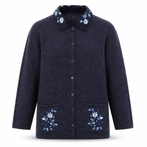 ASAMIA Womens Blue Floral  Cardigan Jumper One Size
