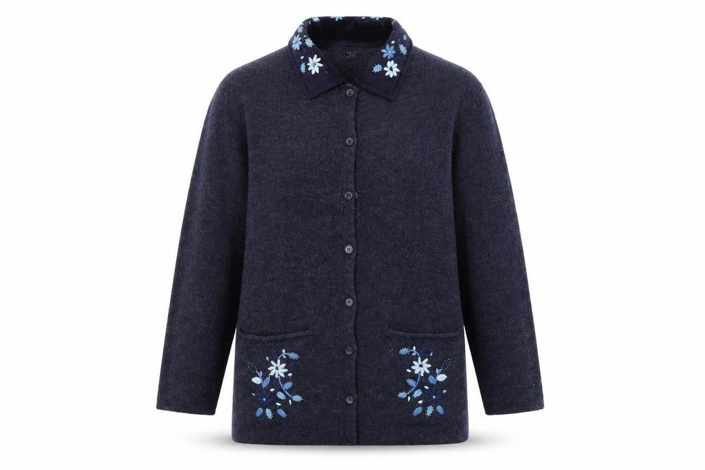 ASAMIA Womens Blue Floral  Cardigan Jumper One Size