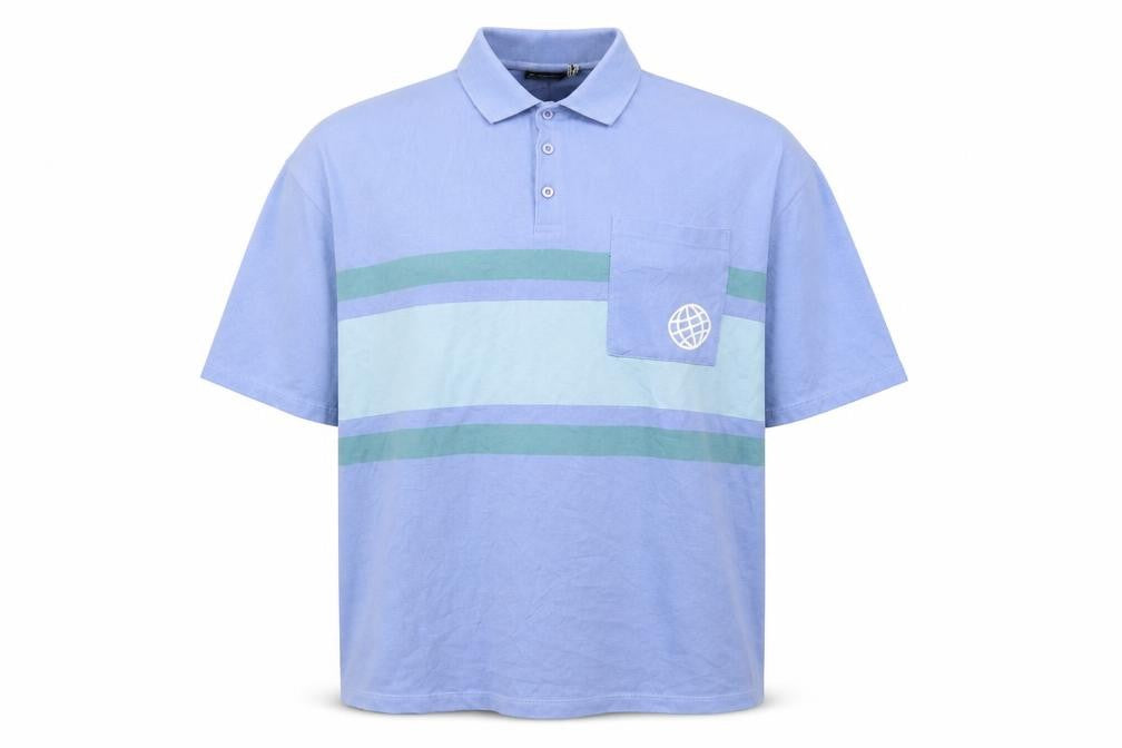 Front view of ASOS men’s blue houndstooth polo, size L