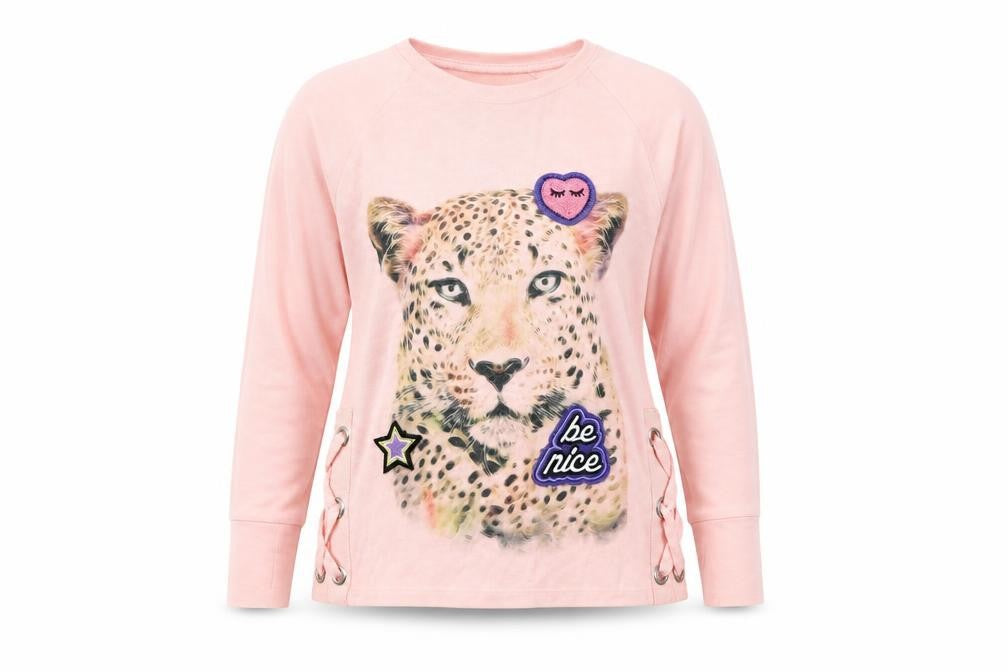 PREWORN  Girls Pink Animal Print  Basic T-Shirt Size S