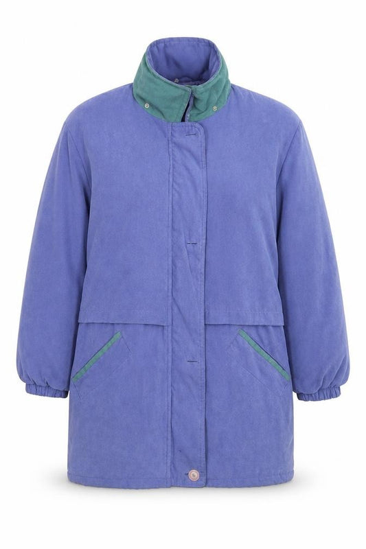 Front view of Brodie women’s blue jacket coat, size UK 16