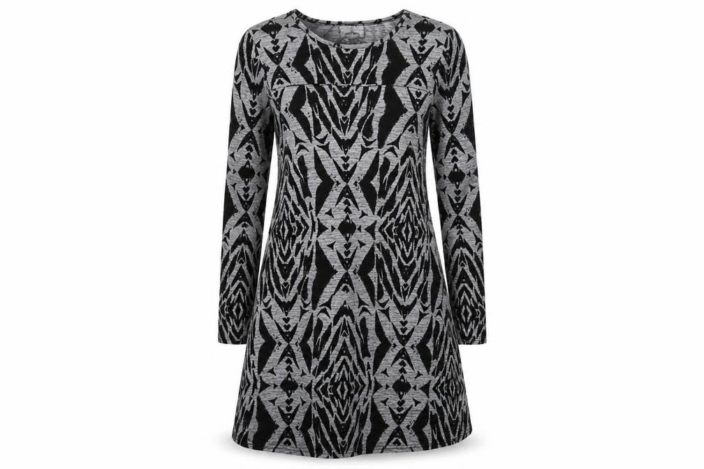 Ribbon Womens Grey Geometric Knit Jumper Dress  Size 8