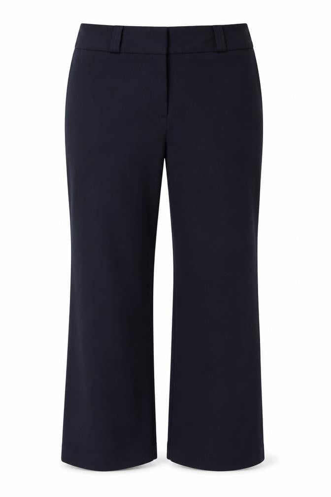 Front view of Marks & Spencer women’s blue trousers, size UK 14, 30-inch leg