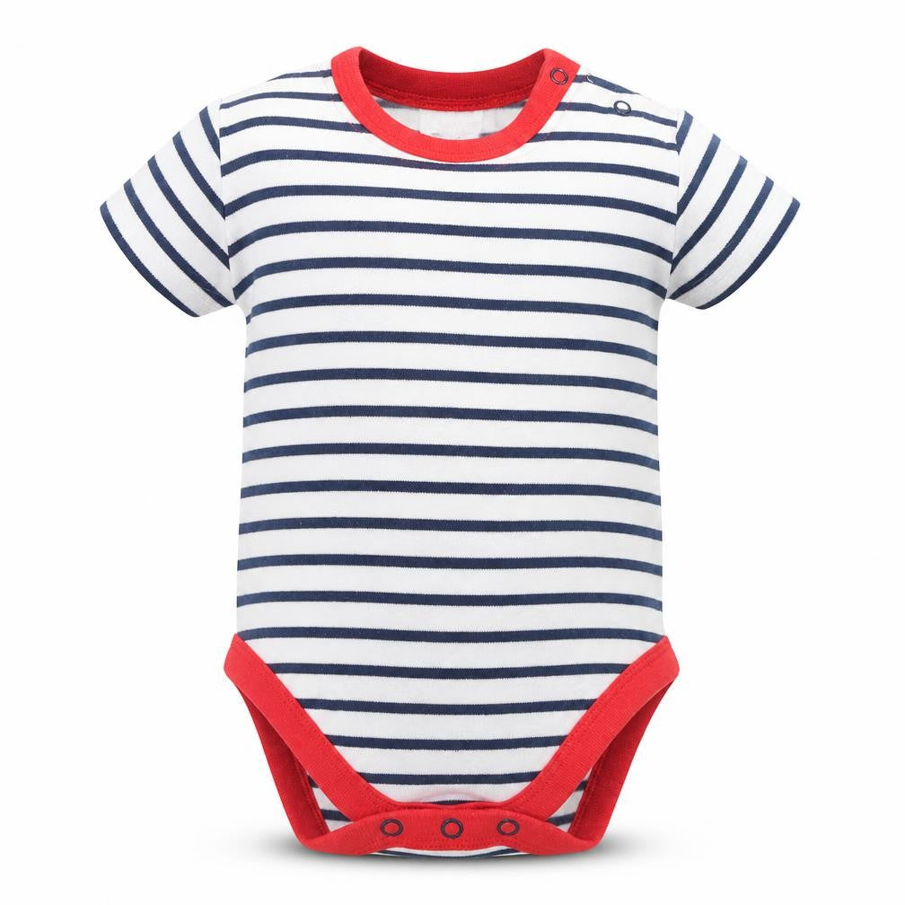 Front view of Next Baby White Striped Romper One-Piece, size 6-9, Months