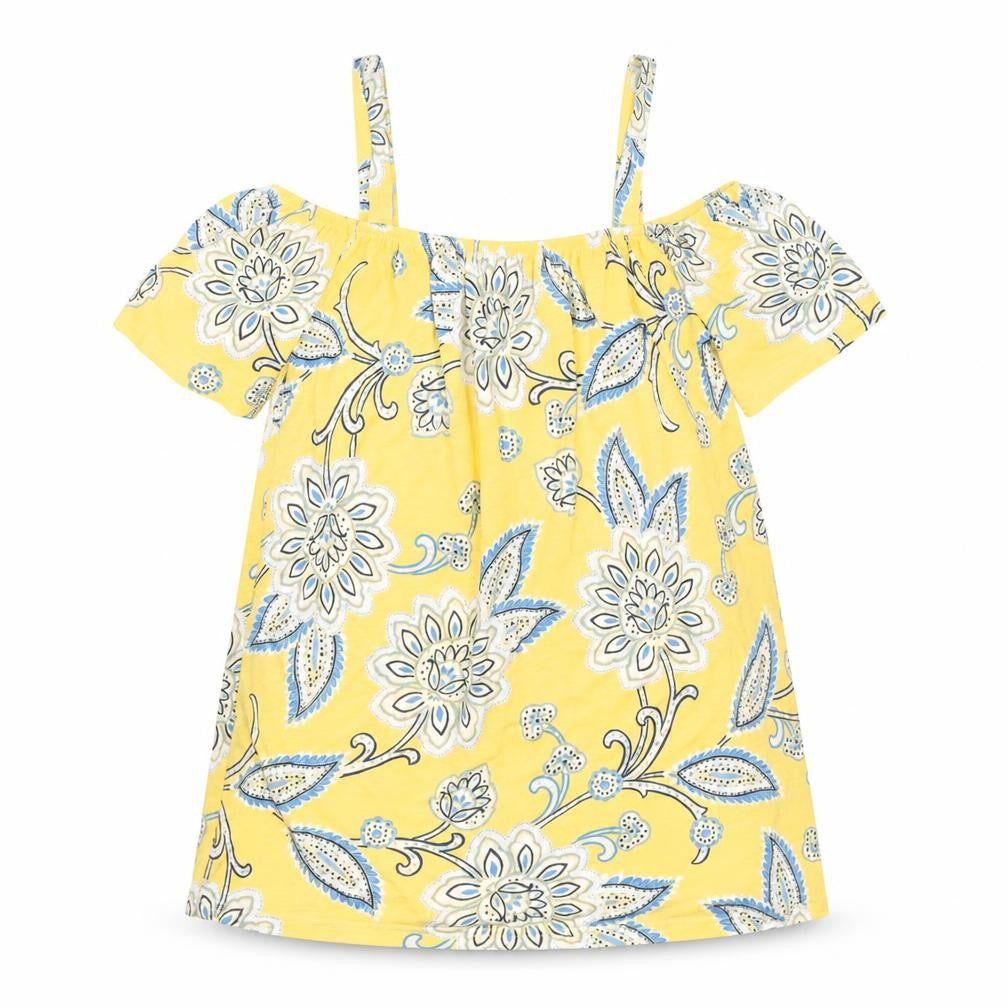 Front view of Dorothy Perkins women’s yellow paisley basic blouse, size UK 8