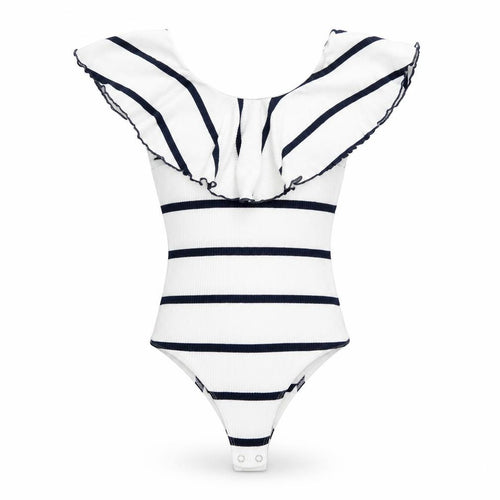 Bershka Womens White Striped  Bodysuit One-Piece Size S