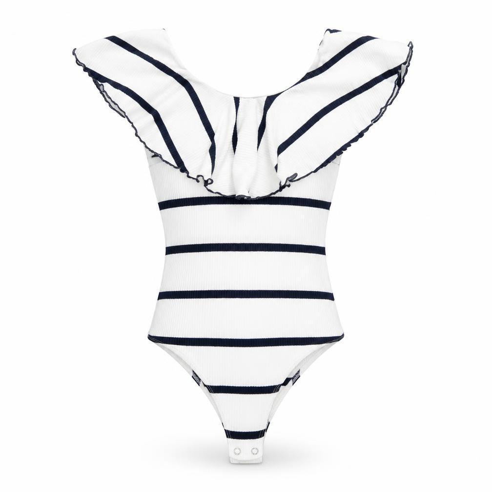 Bershka Womens White Striped  Bodysuit One-Piece Size S